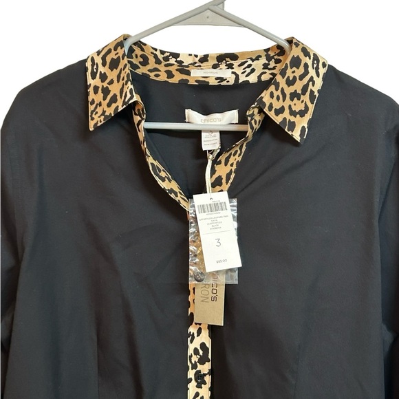 Chico's Blouse Womens Animal Print Button Up Wrinkle Resistant Cotton Size 3 NWT - Picture 3 of 9